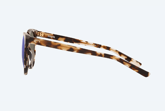 Costa Del Mar Women's Isla Sunglasses - Shiny Tiger Cowrie with Blue Mirror Polarized Glass Lens