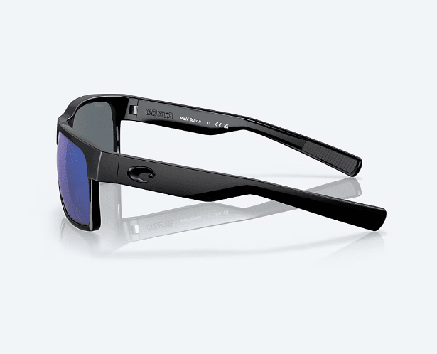 Costa Del Mar Men's Half Moon Sunglasses - Shiny Black with Blue Mirror Polarized Polycarbonate Lens