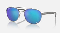 Ray Ban RB3736 Sunglasses Polished Gunmetal with Green Mirror Blue Polarized Lenses