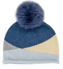 Mitchie's Women's ZigZag Sparkle Hat with Crystals and Fox Fur Pom