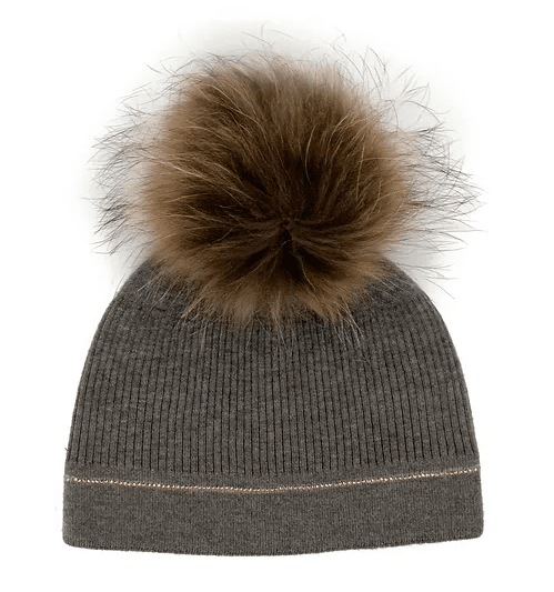 Mitchie's Women's Beanie with Crystals and Fox Fur Pom