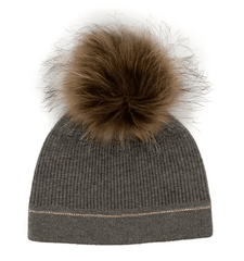 Mitchie's Women's Beanie with Crystals and Fox Fur Pom