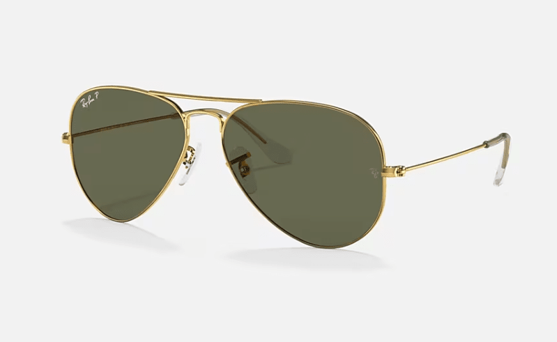 Ray Ban Aviator Classic Sunglasses Metal Arista with Green Polarized Lenses