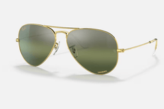 Ray Ban Aviator Chromance Sunglasses Legend Gold with Gradient Mirror Dark Green Polarized Lenses