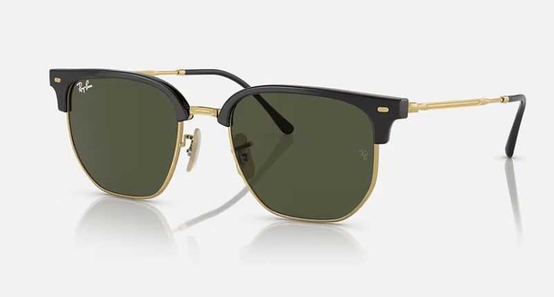 Ray Ban New Clubmaster Sunglasses Black on Arista with Green Lenses