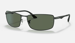 Ray Ban RB3498 Sunglasses Polished Black with Dark Green Lenses