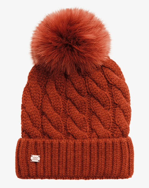 Soia & Kyo Women's Amalie-TN Cable-Knit Hat With Detachable Feather Pompom