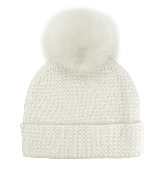 Mitchie's Matchings Women's Knit Crystal Beanie with Fox Fur Pompom