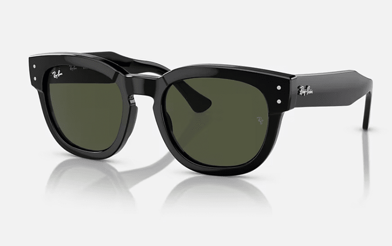 Ray Ban Mega Hawkeye Sunglasses Polished Black with Green Lenses